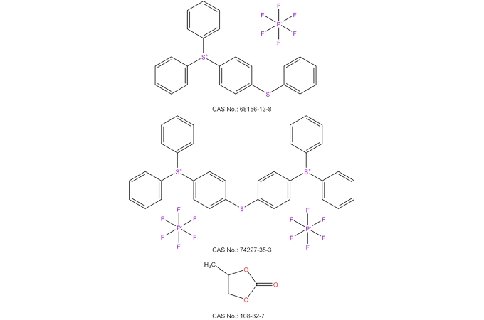 Difenil (4-feniltiyo) fenilsufonium hafluorofosfat Bis(4-(difenilsülfonio) fenil) sülfür bis (hhexluorofosfat) Propylene karbonat